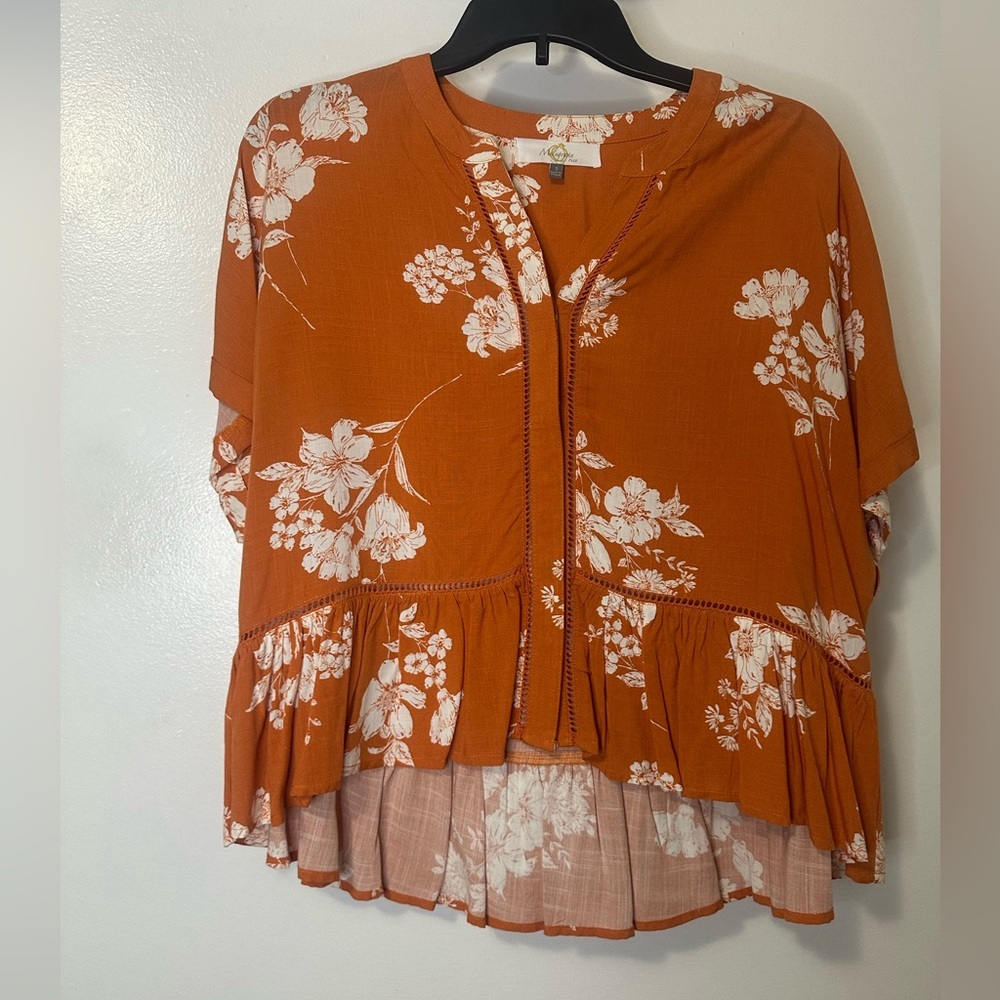 Floral Orange Women's Top - Picture 2 of 7